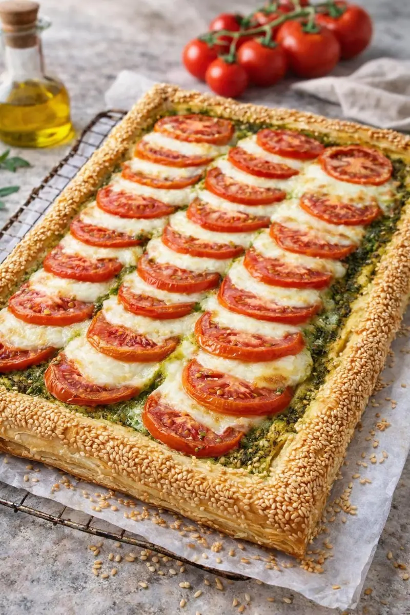 מאפה פסטו, מוצרלה ועגבניות